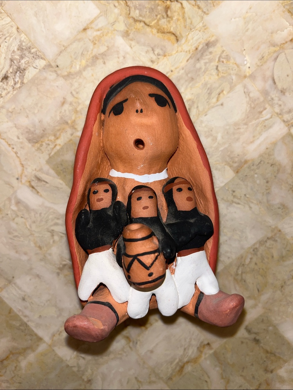Handmade Terracotta Madonna with Three Children Figurine – Earth Tones